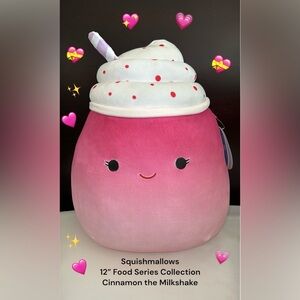 💖 BNWT 12” Milkshake Squishmallows Cinnamon the Pink Milkshake Kellytoy Plush💖